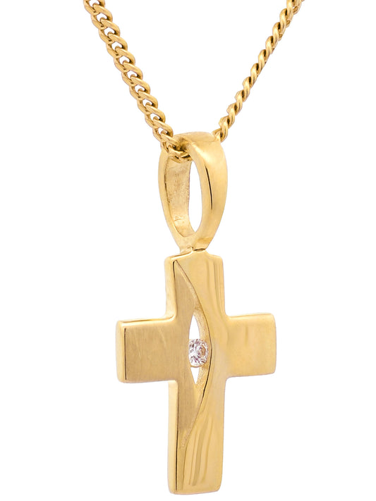 Anhänger Kreuz Zirkonia  333-8 Karat Gold mit vergoldeter Silberkette