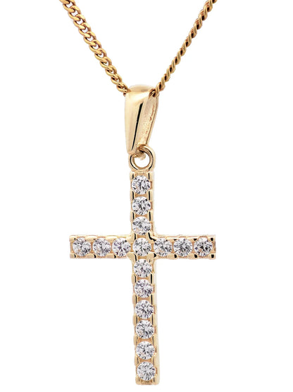 Gold Anhänger Kreuz Zirkonia mit Goldkette massiv 333 - 8 Karat Gold