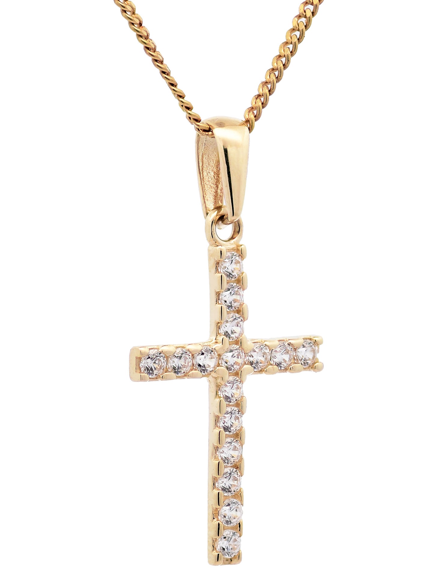 Anhänger Kreuz Zirkonia  333-8 Karat Gold mit vergoldeter Silberkette