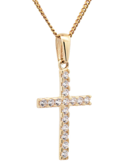 Anhänger Kreuz Zirkonia  333-8 Karat Gold mit vergoldeter Silberkette