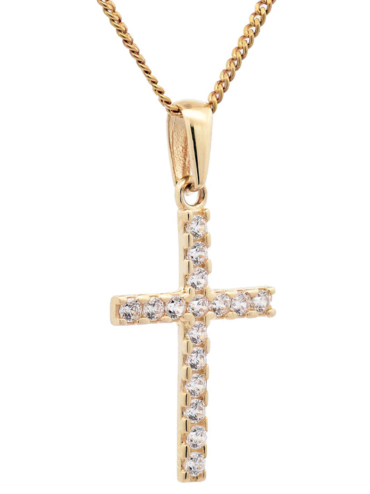 Anhänger Kreuz Zirkonia  333-8 Karat Gold mit vergoldeter Silberkette