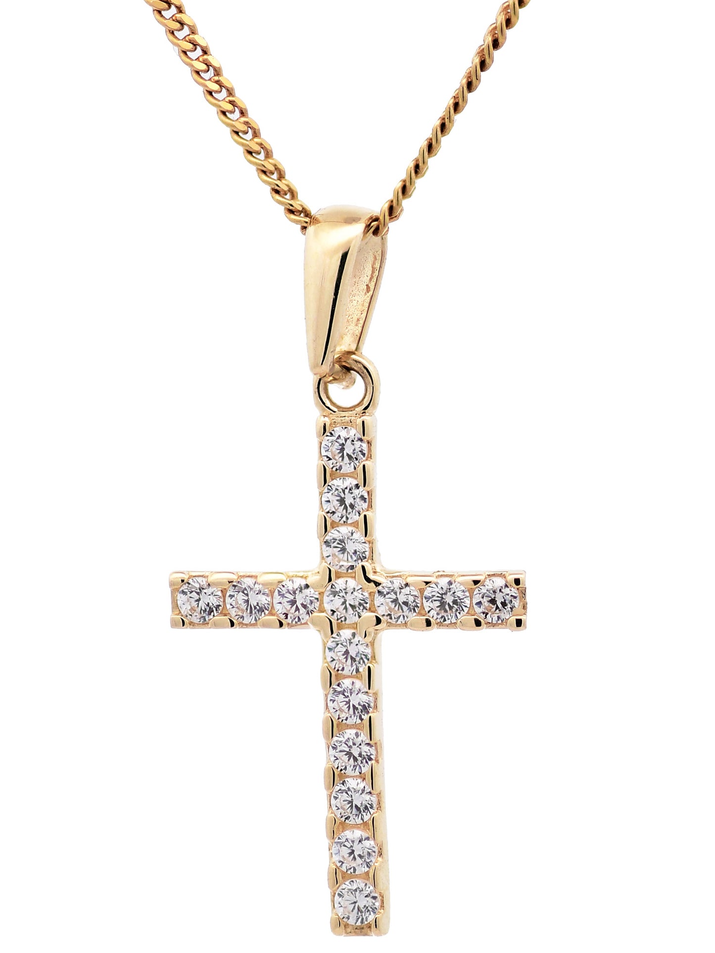 Anhänger Kreuz Zirkonia  333-8 Karat Gold mit vergoldeter Silberkette