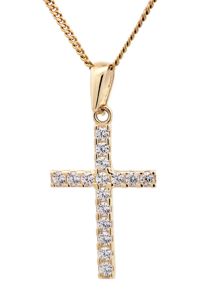 Anhänger Kreuz Zirkonia  333-8 Karat Gold mit vergoldeter Silberkette