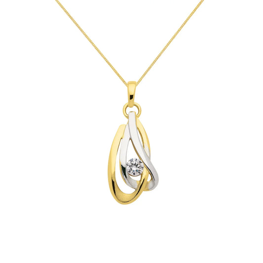 Anhänger aus Gold rhodiniert mit Zirkonia Steinen aus massiv 333 - 8 kt Gelbgold  mit massiver Goldkette