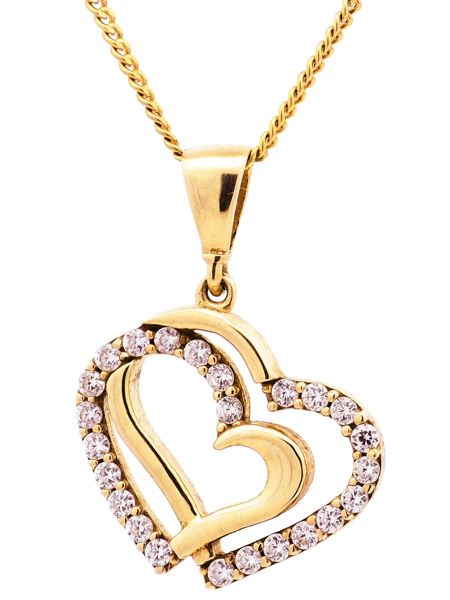 Gold Anhänger Herz Zirkonia mit Goldkette massiv 333 - 8 Karat Gold