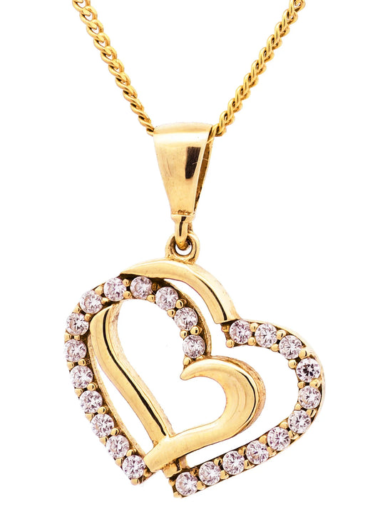 Gold Anhänger Herz Zirkonia mit Goldkette massiv 333 - 8 Karat Gold