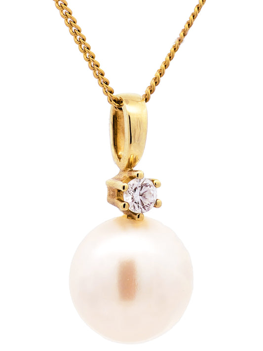 Gold Anhänger Zirkonia mit Perle  mit Goldkette 333-8 Karat Gold