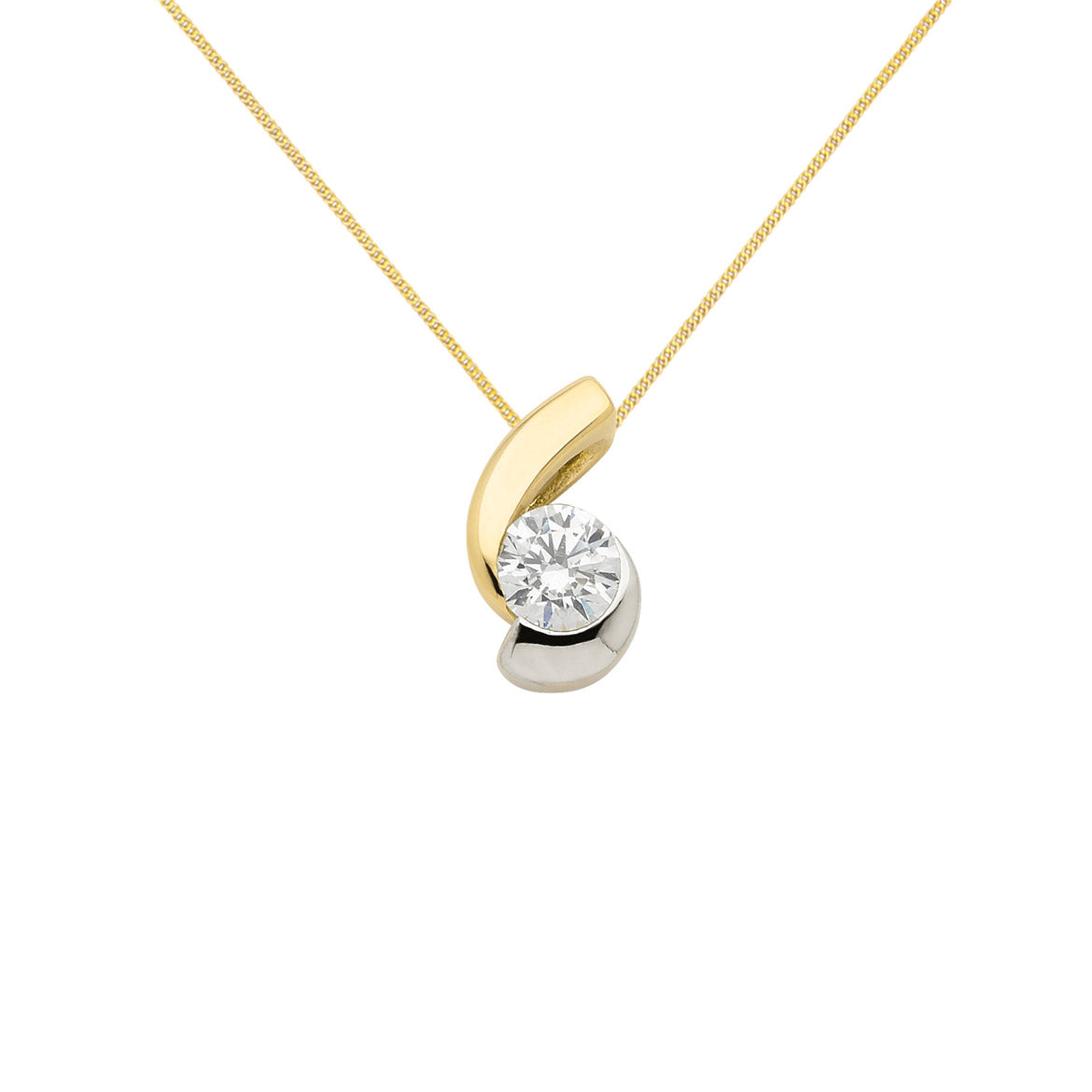 Anhänger aus Gold rhodiniert mit Zirkonia Steinen aus massiv 333 - 8 kt Gelbgold  mit massiver Goldkette