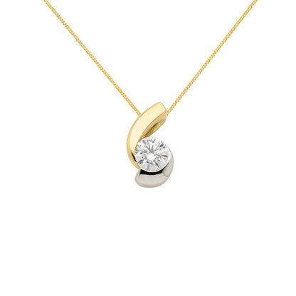 Anhänger aus Gold rhodiniert mit Zirkonia Steinen aus massiv 333 - 8 kt Gelbgold  mit massiver Goldkette