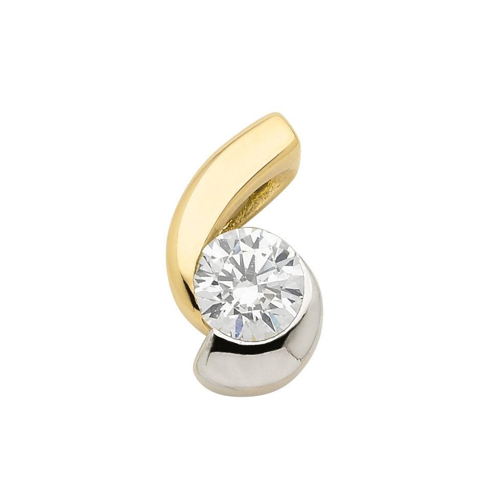Anhänger aus Gold rhodiniert mit Zirkonia Steinen aus massiv 333 - 8 kt Gelbgold mit massiver Goldkette