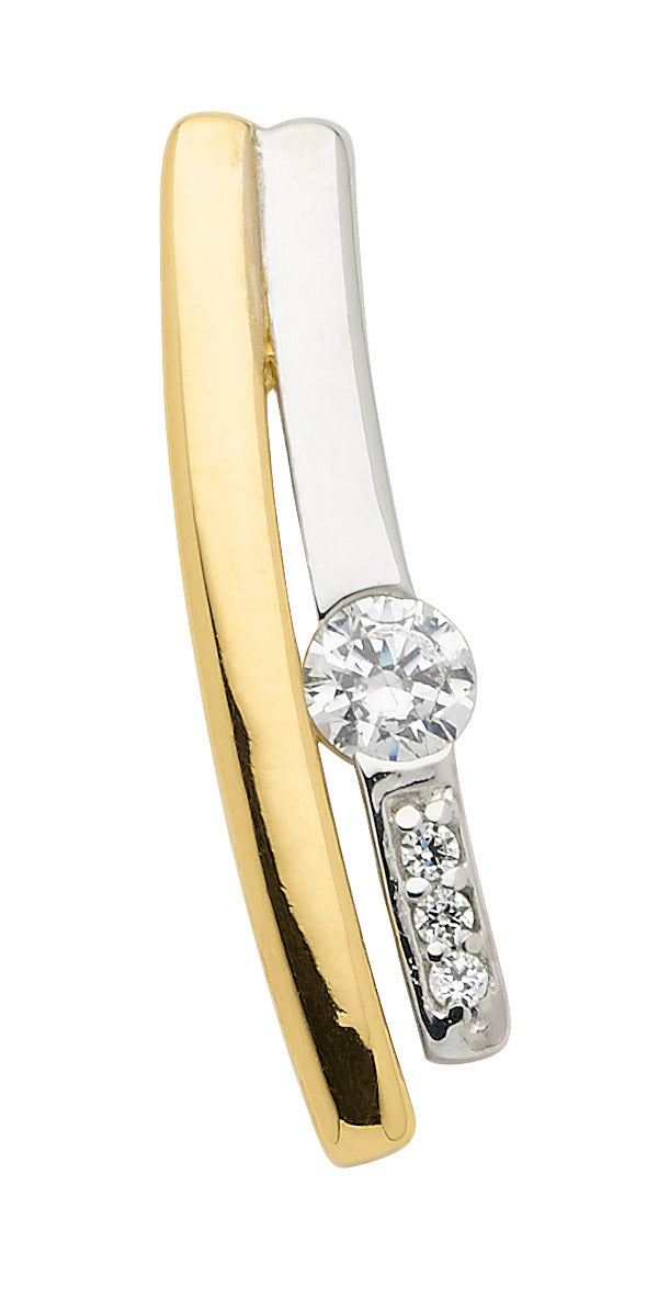 Anhänger aus Gold rhodiniert mit Zirkonia Steinen aus massiv 333 - 8 kt Gelbgold mit massiver Goldkette