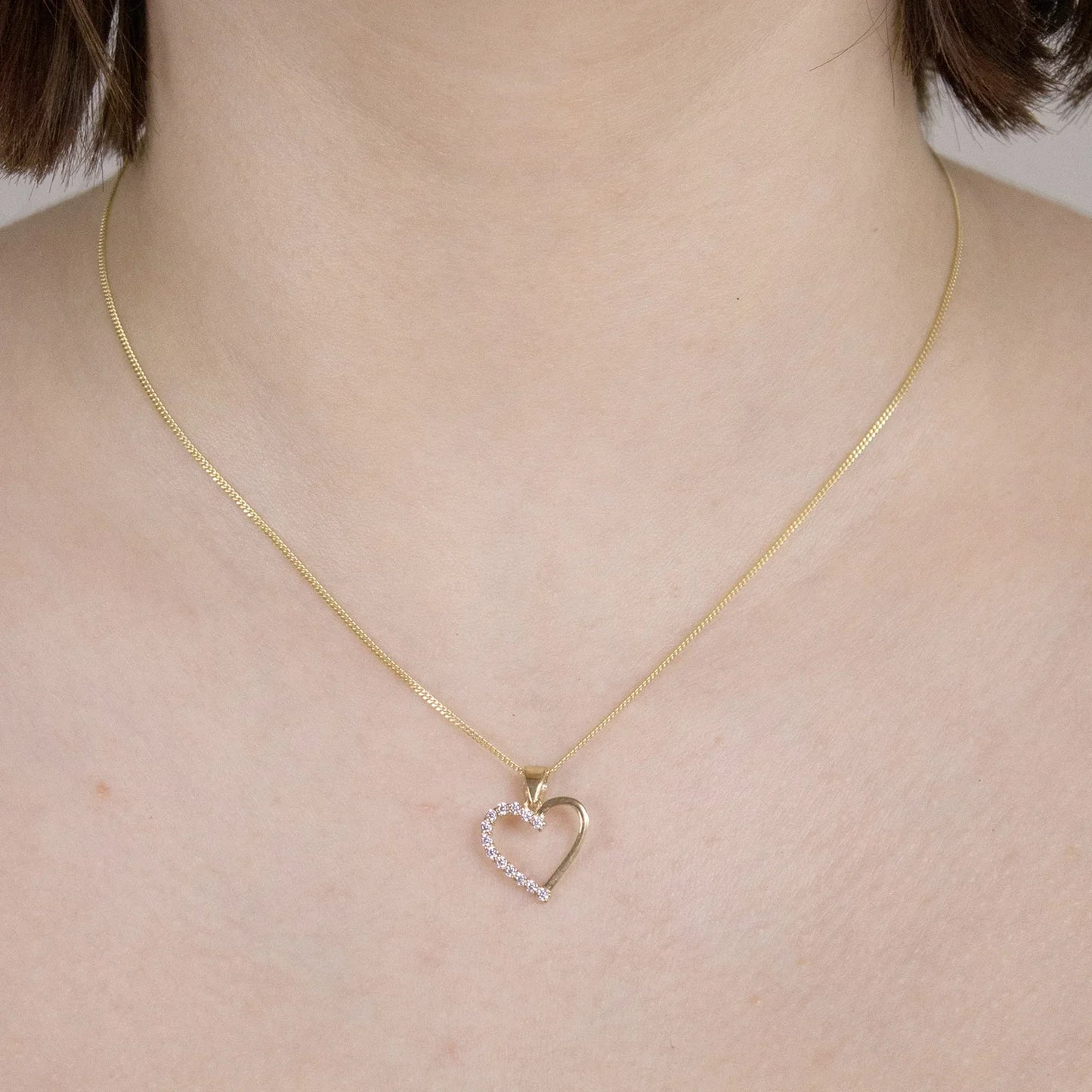 Gold Anhänger Herz Zirkonia mit Goldkette massiv 333 - 8 Karat Gold