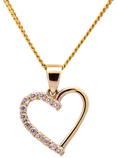 Gold Anhänger Herz Zirkonia mit Goldkette massiv 333 - 8 Karat Gold