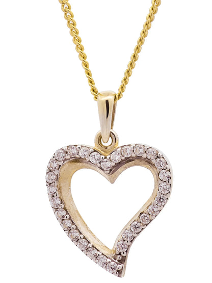 Gold Anhänger Herz Zirkonia mit Goldkette massiv 333-8 Karat Gold