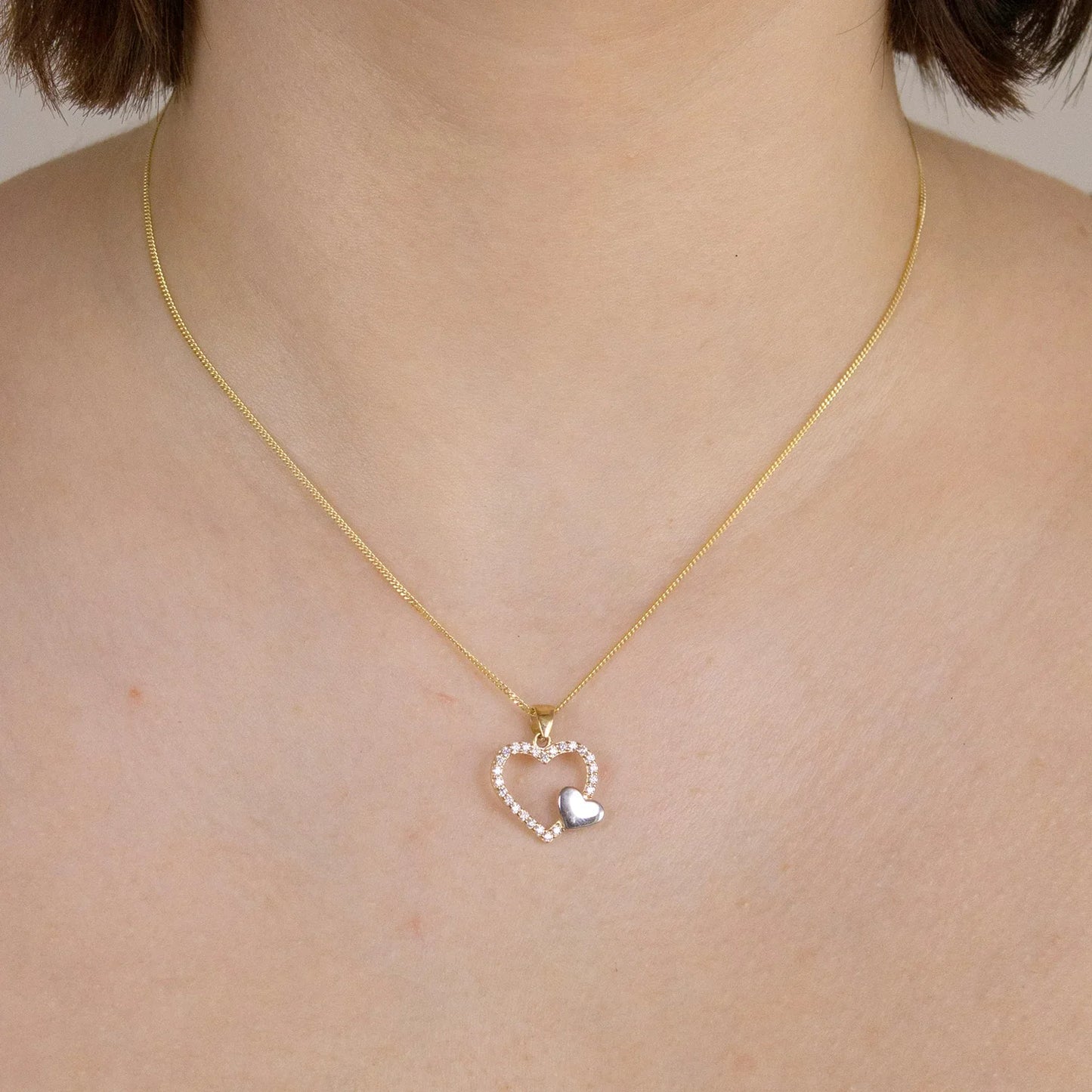 Gold Anhänger Herz Zirkonia mit Goldkette massiv 333-8 Karat Gold