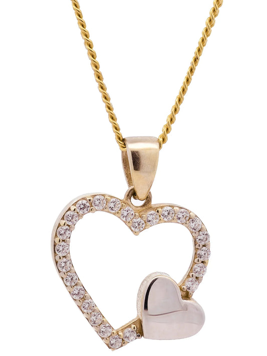 Gold Anhänger Herz Zirkonia mit Goldkette massiv 333-8 Karat Gold