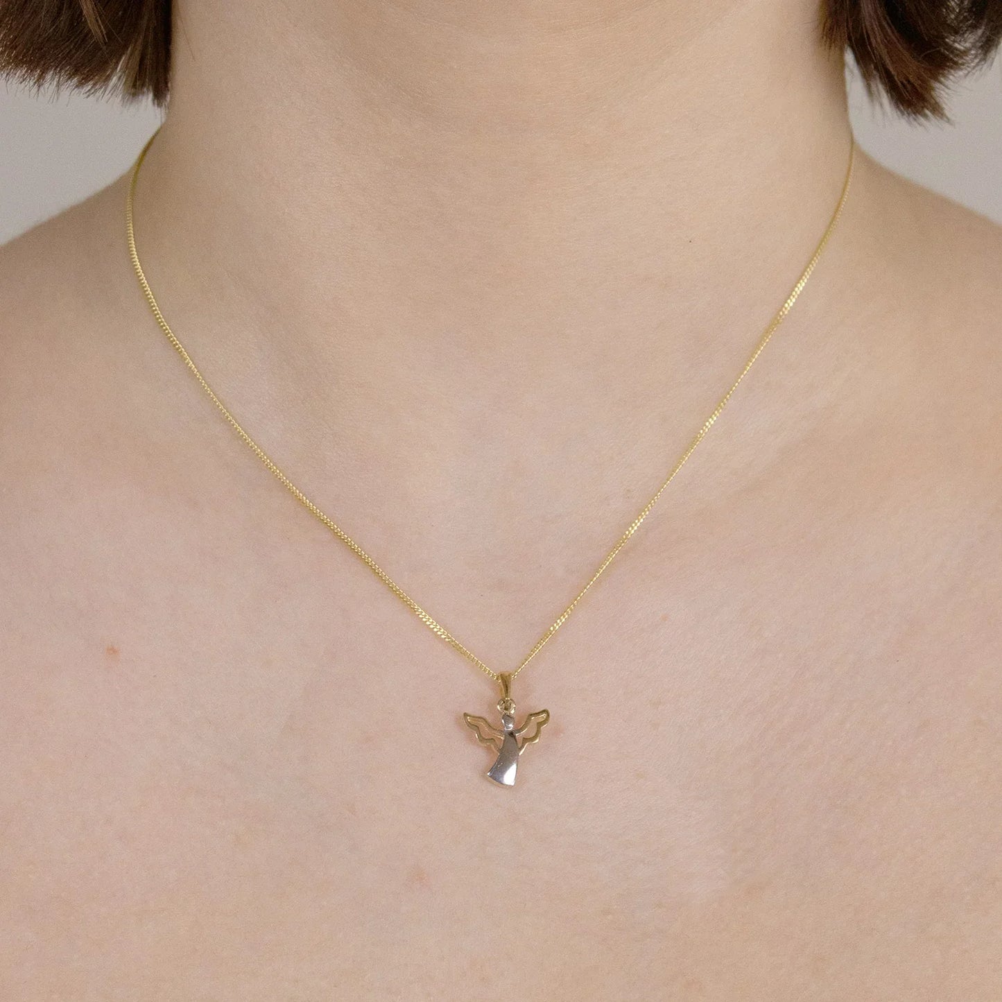 Gold Anhänger Engel  mit Goldkette massiv 333-8 Karat Gold rhodiniert