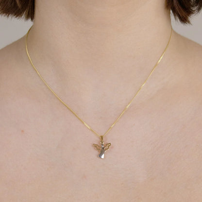 Gold Anhänger Engel  mit Goldkette massiv 333-8 Karat Gold rhodiniert