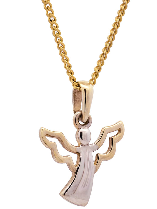Gold Anhänger Engel  mit Goldkette massiv 333-8 Karat Gold rhodiniert