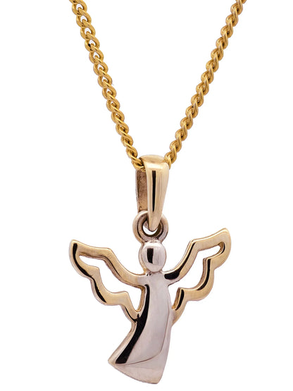 Gold Anhänger Engel  mit Goldkette massiv 333-8 Karat Gold rhodiniert