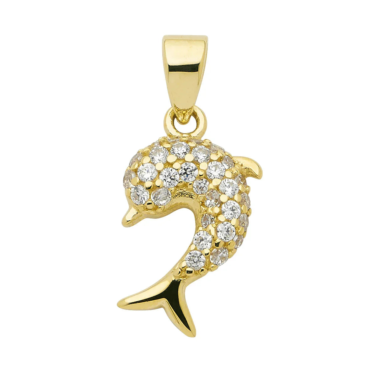 Gold Anhänger Delphin Zirkonia mit Goldkette massiv 333 -8 Karat Gold