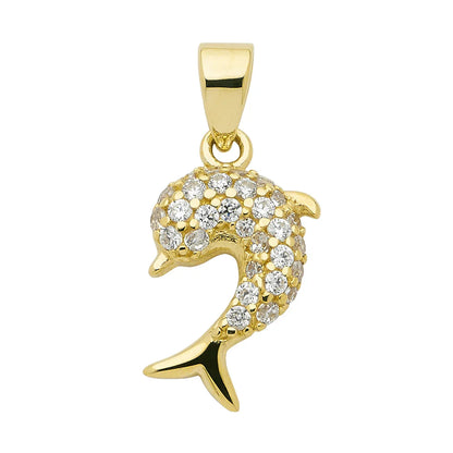 Gold Anhänger Delphin Zirkonia mit Goldkette massiv 333 -8 Karat Gold