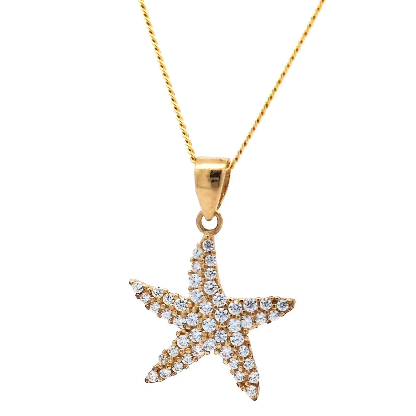 Gold Anhänger Seestern Zirkonia  mit Goldkette massiv 333-8 Karat Gold