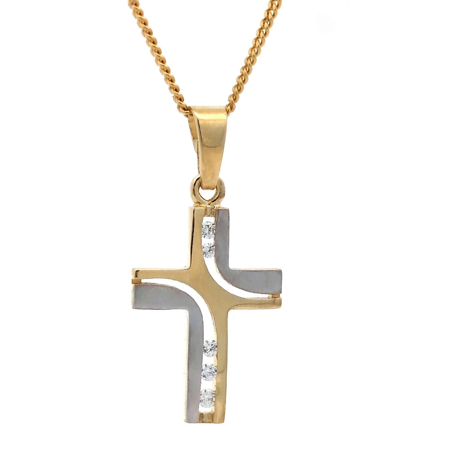 Gold Anhänger Kreuz Zirkonia mit Goldkette massiv 585-14 Karat Gold