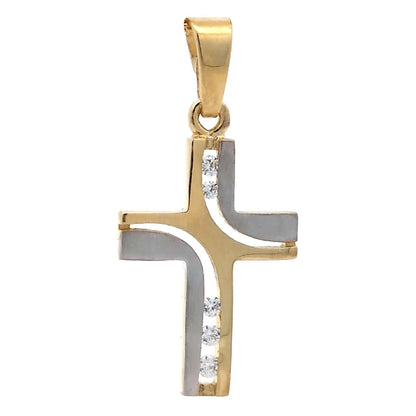 Gold Anhänger Kreuz Zirkonia mit Goldkette massiv 585-14 Karat Gold