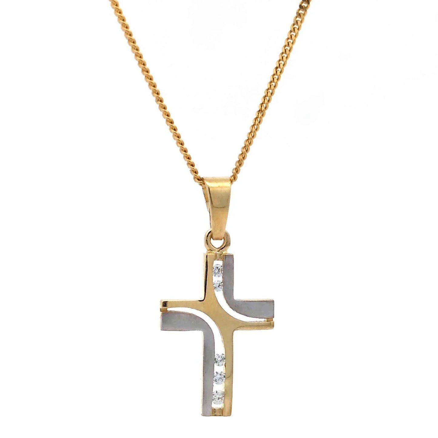 Gold Anhänger Kreuz Zirkonia mit Goldkette massiv 585-14 Karat Gold