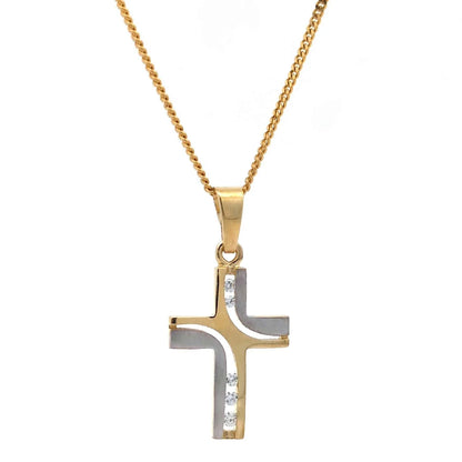 Gold Anhänger Kreuz Zirkonia mit Goldkette massiv 585-14 Karat Gold