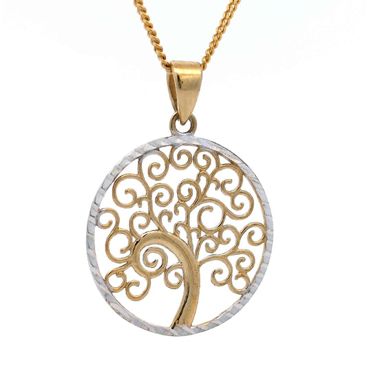 Gold Anhänger Lebensbaum  mit Goldkette massiv 333-8 Karat Gold