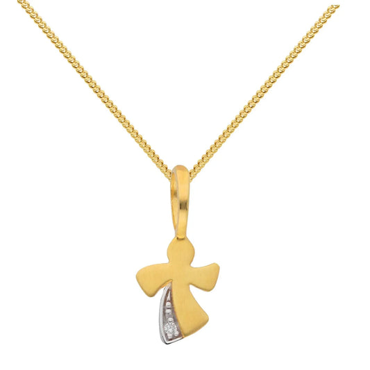 Gold Anhänger Engel Zirkonia mit Goldkette massiv 333-8 Karat Gold