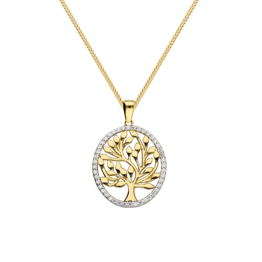 Anhänger Lebensbaum mit Zirkonia mit Kette 1,1 mm 333 Gold