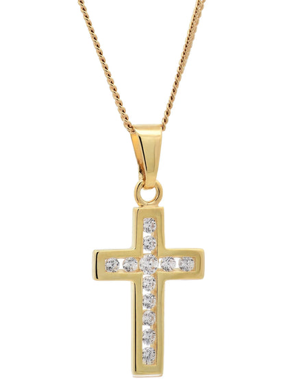 Gold Anhänger Kreuz Zirkonia   mit Goldkette massiv 375 - 9 Karat Gold