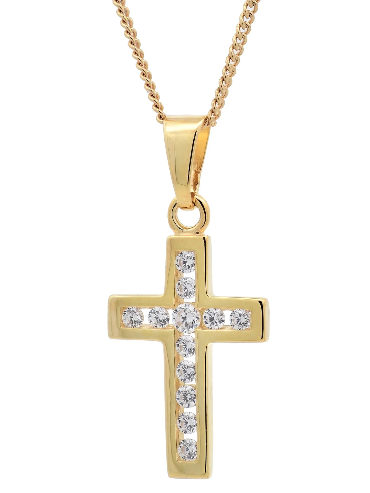 Gold Anhänger Kreuz Zirkonia   mit Goldkette massiv 375 - 9 Karat Gold