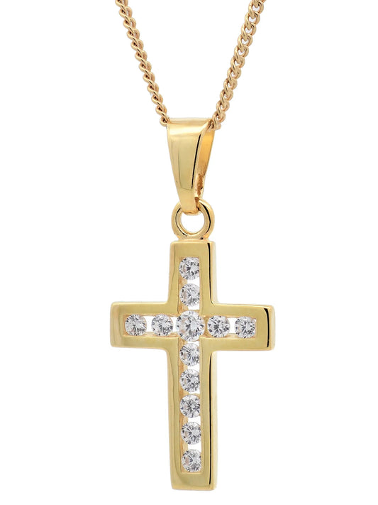 Gold Anhänger Kreuz Zirkonia   mit Goldkette massiv 375 - 9 Karat Gold