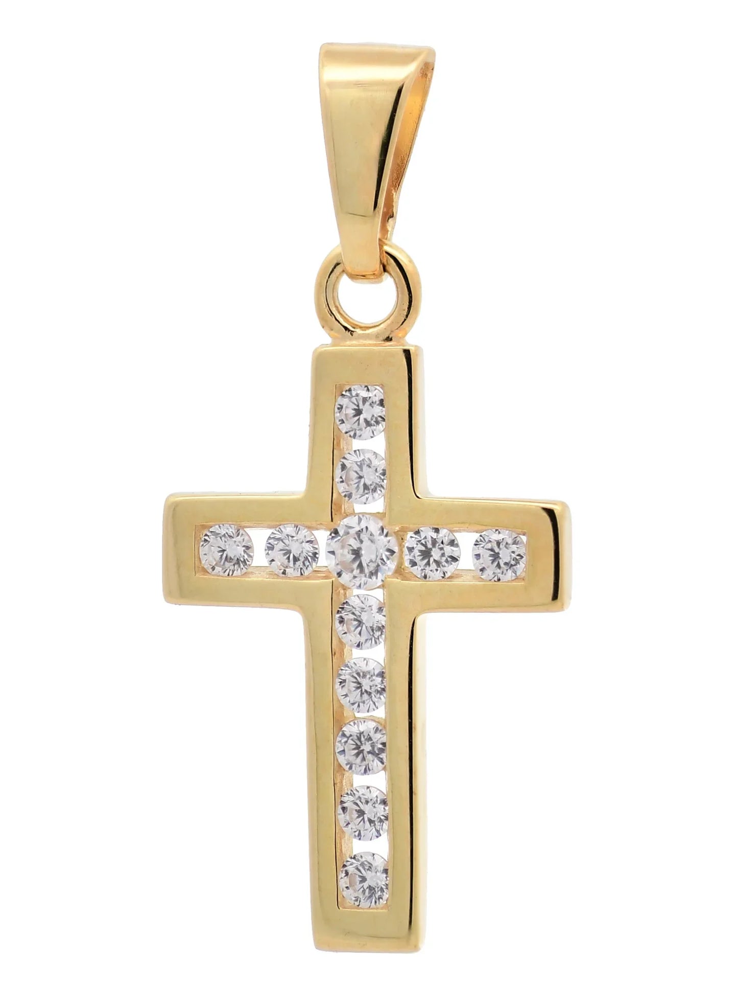 Gold Anhänger Kreuz Zirkonia   mit Goldkette massiv 375 - 9 Karat Gold