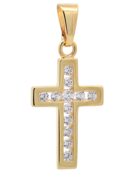 Gold Anhänger Kreuz Zirkonia   mit Goldkette massiv 375 - 9 Karat Gold