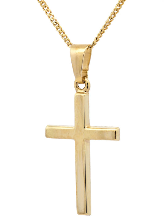 Gold Anhänger Kreuz mit Goldkette massiv 585 - 14 Karat Gold