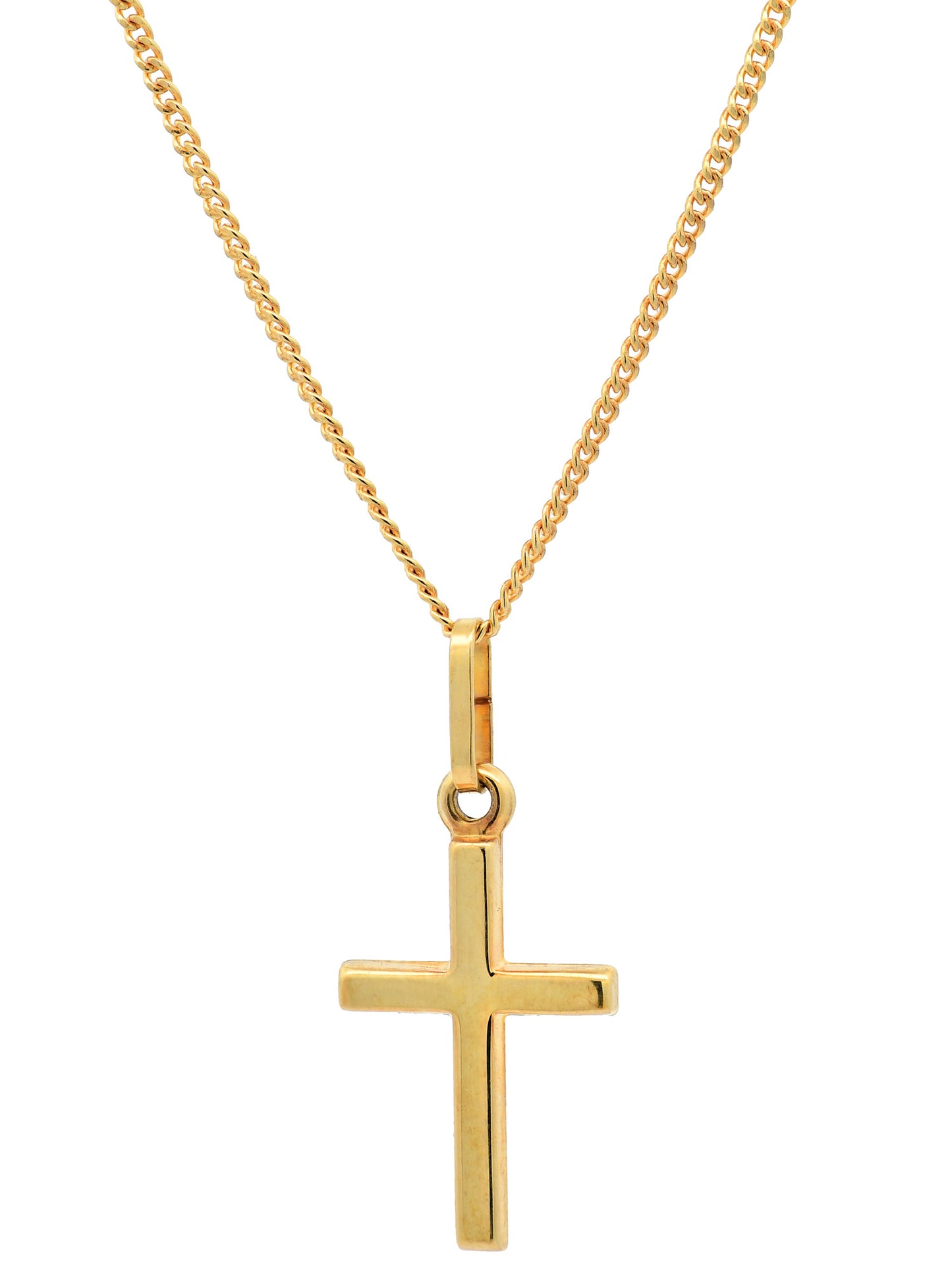 Gold Anhänger Kreuz mit Goldkette massiv 585 - 14 Karat Gold