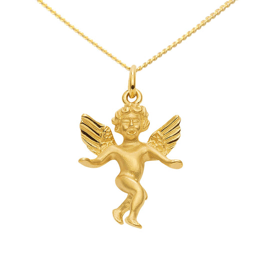 Gold Anhänger Engel  mit Goldkette massiv 333 - 8 Karat Gold
