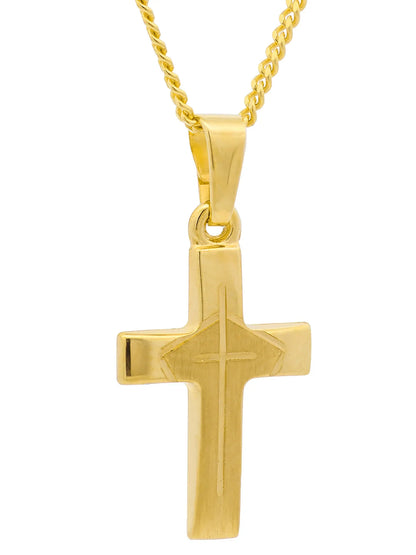 Anhänger Kreuz   333-8 Karat Gold mit vergoldeter Silberkette