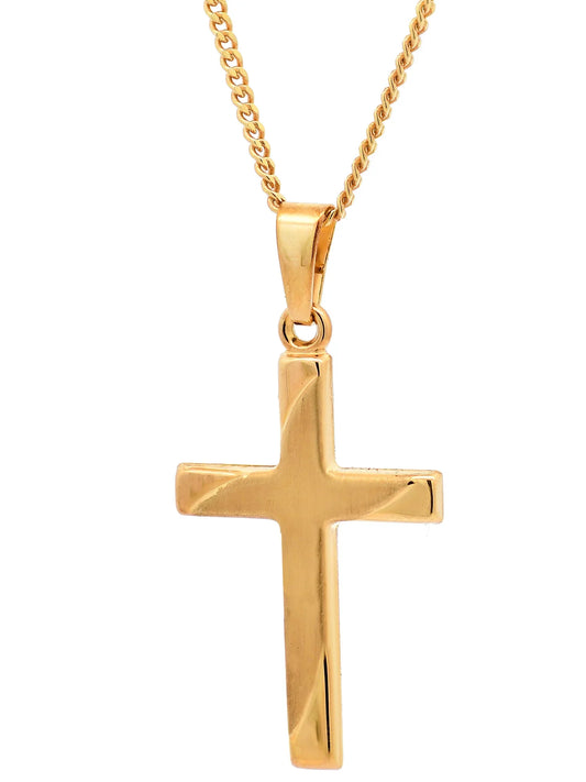 Gold Anhänger Kreuz mit Goldkette massiv 585 - 14 Karat Gold