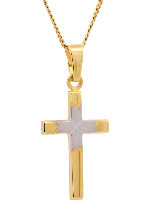 Gold Anhänger Kreuz mit Goldkette  massiv 333-8 Karat Gold rhodiniert
