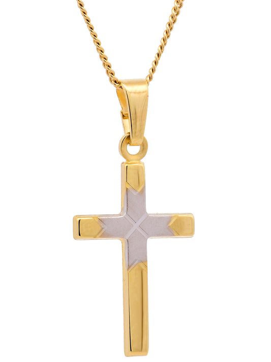 Anhänger Kreuz   333 Gold rhodiniert mit vergoldeter Silberkette