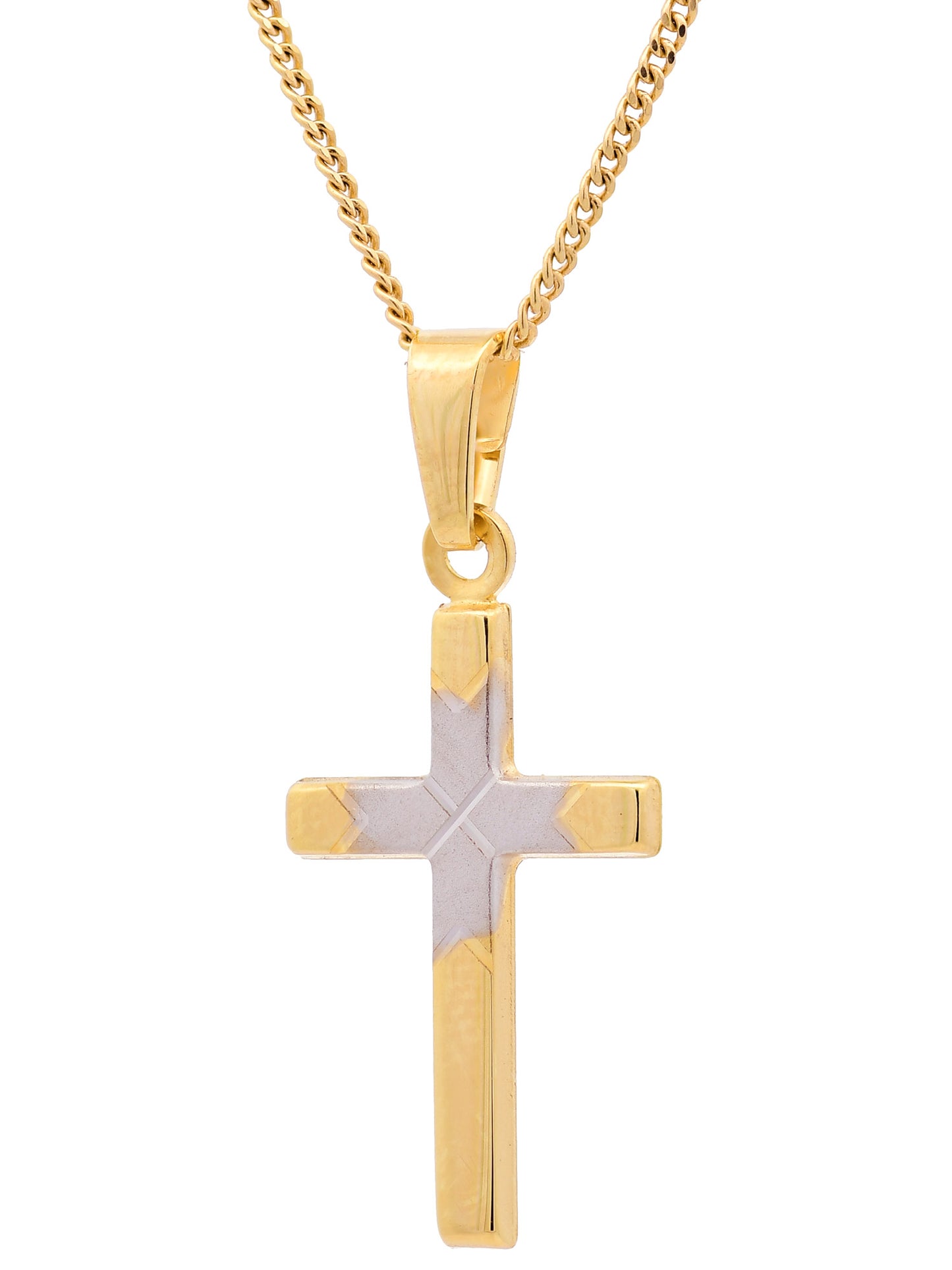 Anhänger Kreuz   333 Gold rhodiniert mit vergoldeter Silberkette