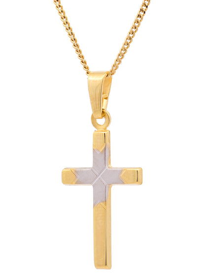 Anhänger Kreuz   333 Gold rhodiniert mit vergoldeter Silberkette