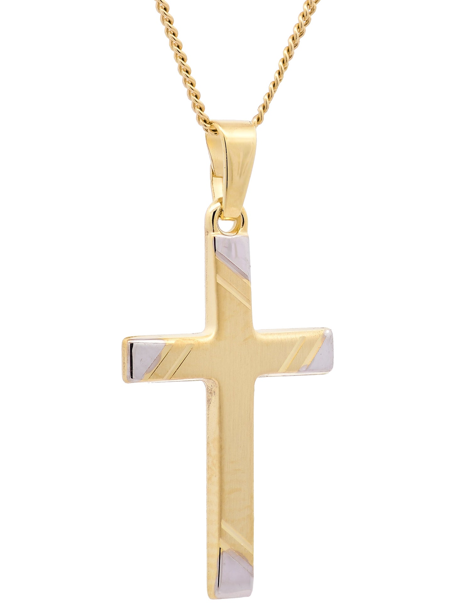 Anhänger Kreuz   333 Gold rhodiniert mit vergoldeter Silberkette