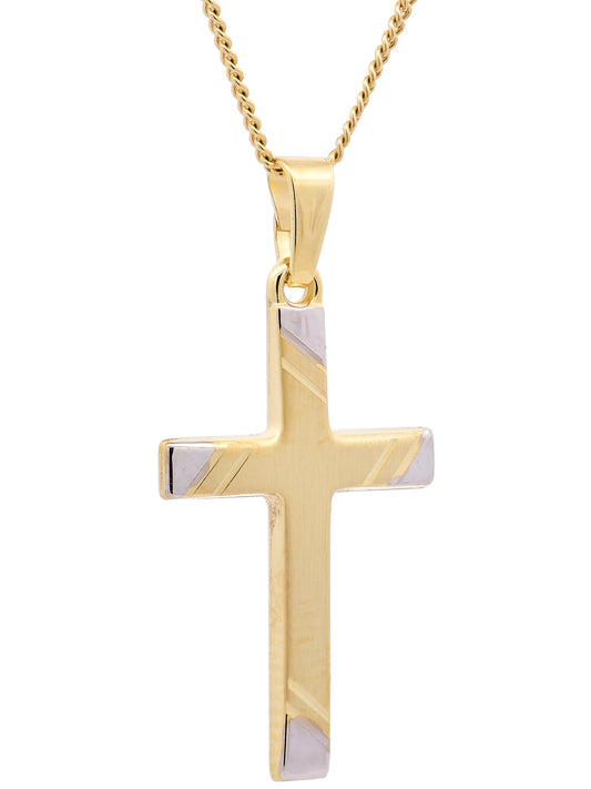 Anhänger Kreuz   333 Gold rhodiniert mit vergoldeter Silberkette